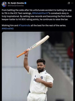 Pant's Triumphant Return: Goenka Hails Record-Breaking Test Performance After Injury Layoff