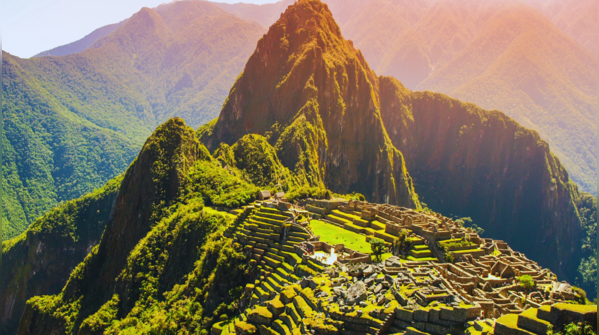 A panoramic view of Machu Picchu high in the Andes