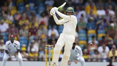 Usman Khawaja at the crease during the first Test against West Indies.