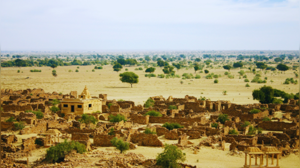 A deserted street in the ghost village of Kuldhara, Rajasthan