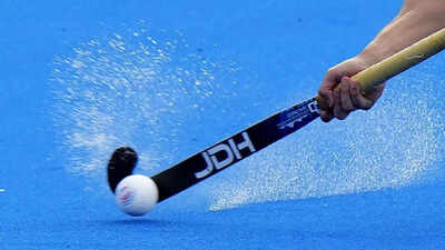 Intense action during a hockey match