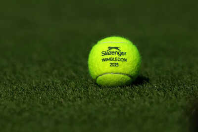 Close-up of a Slazenger tennis ball at Wimbledon 2025