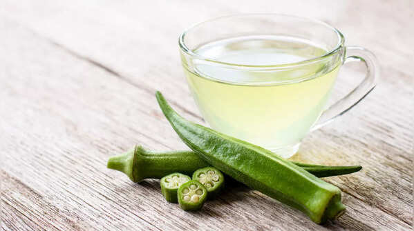 Fresh green okra pods
