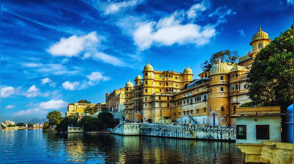 A stunning white palace reflected in the lake.