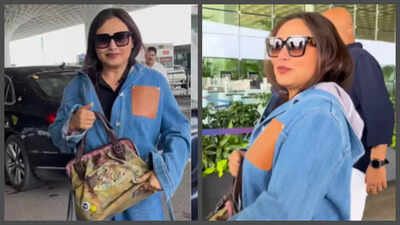 Rani Mukerji stuns at Mumbai airport with a high-end handbag.